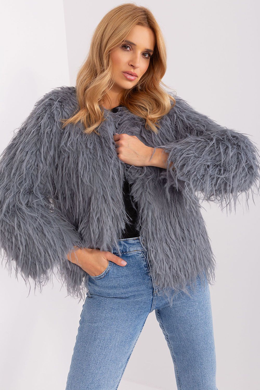 Übergangsjacke mit Pelzbesatz