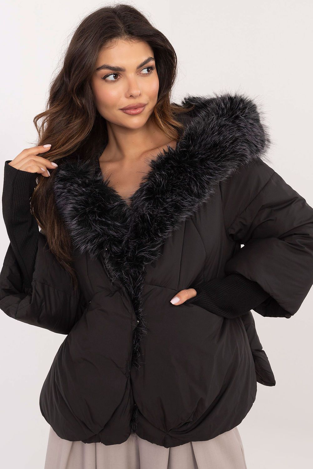 Eleganten Winterjacke mit abnehmbaren Rippbündchen