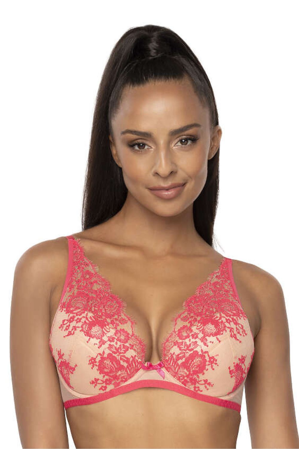 Push-up-BH Frances in beige-rosa mit fein verzierter Spitze