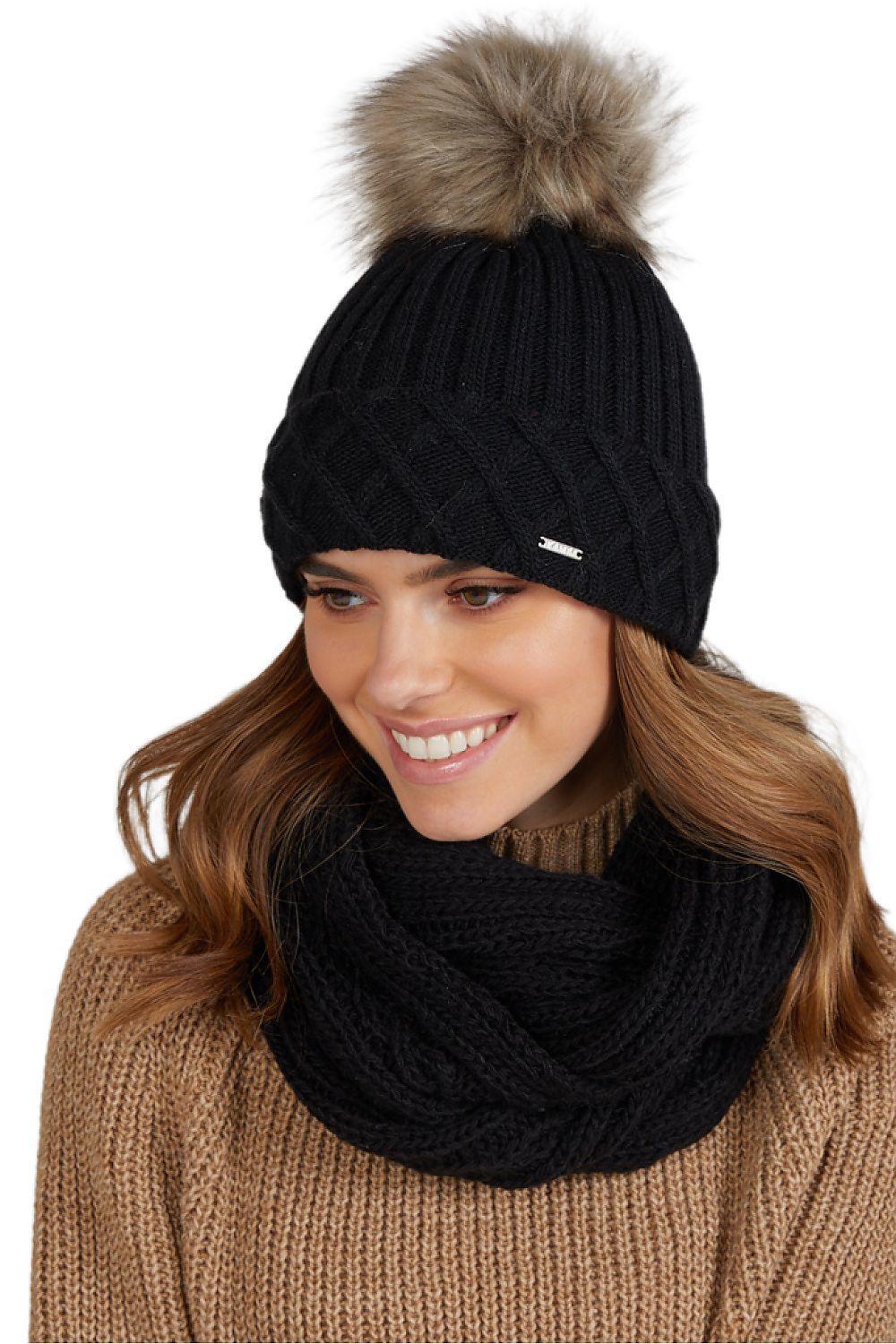 Damen-Wintermütze mit Bommel 50%Wolle