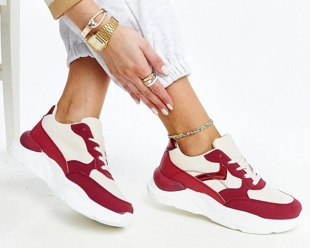 Beige-rote Plateau-Sneaker Nereida