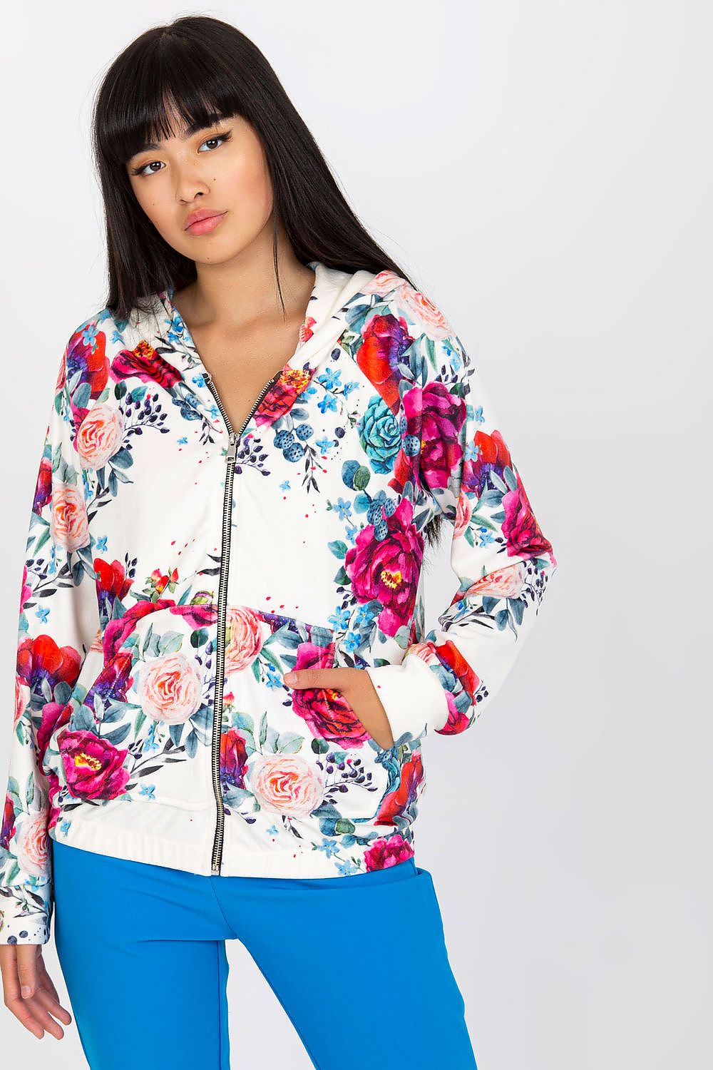 Langärmelige Sweatshirt-Jacke mit Kapuze